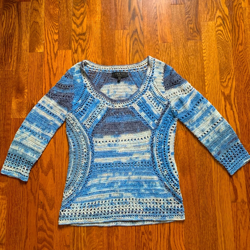 Rag & Bone blue macramé scoop neck top, size S